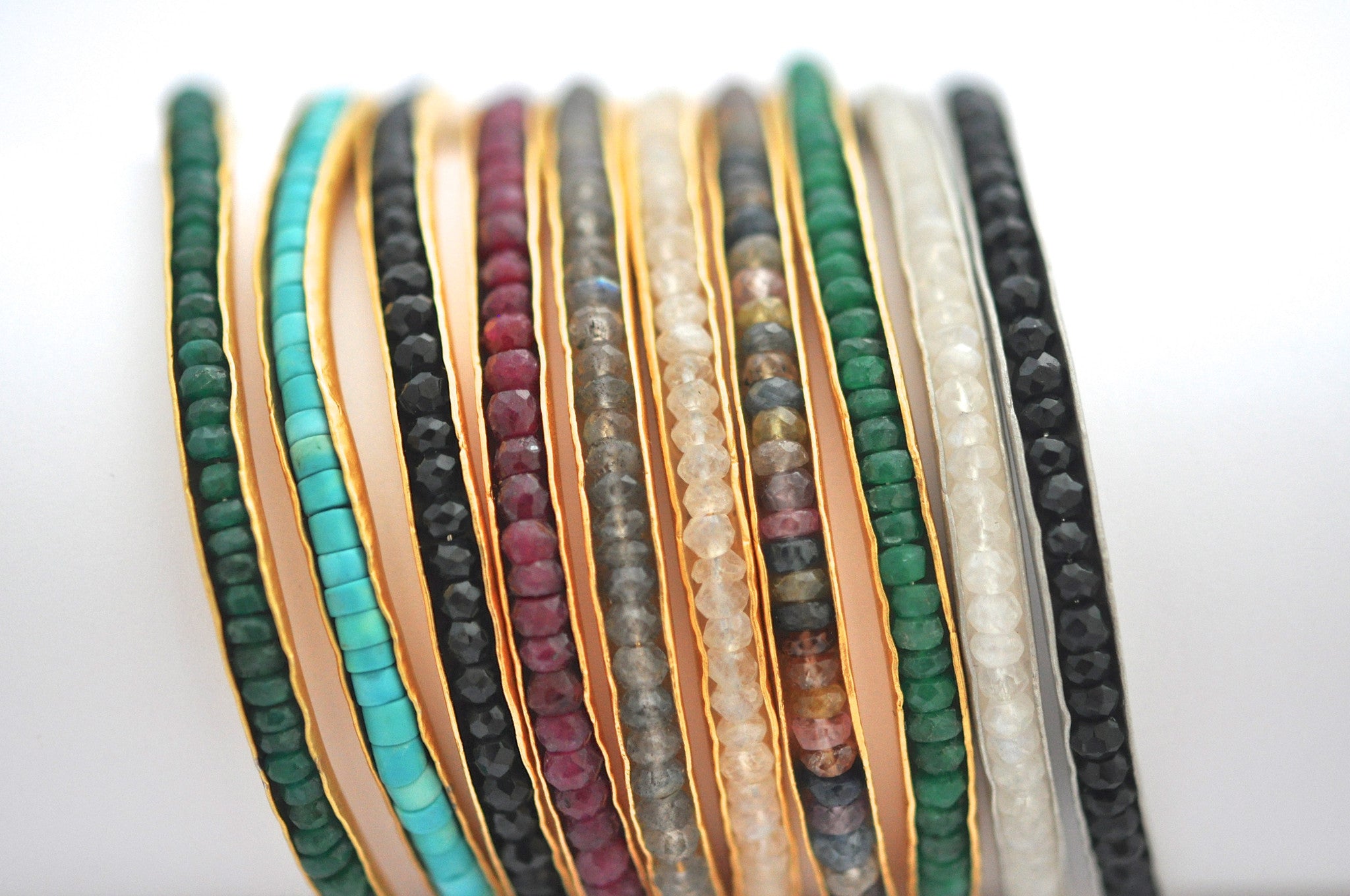 wholesale/bracelet/thin hand forged cuff with hand set tiny gemstones
