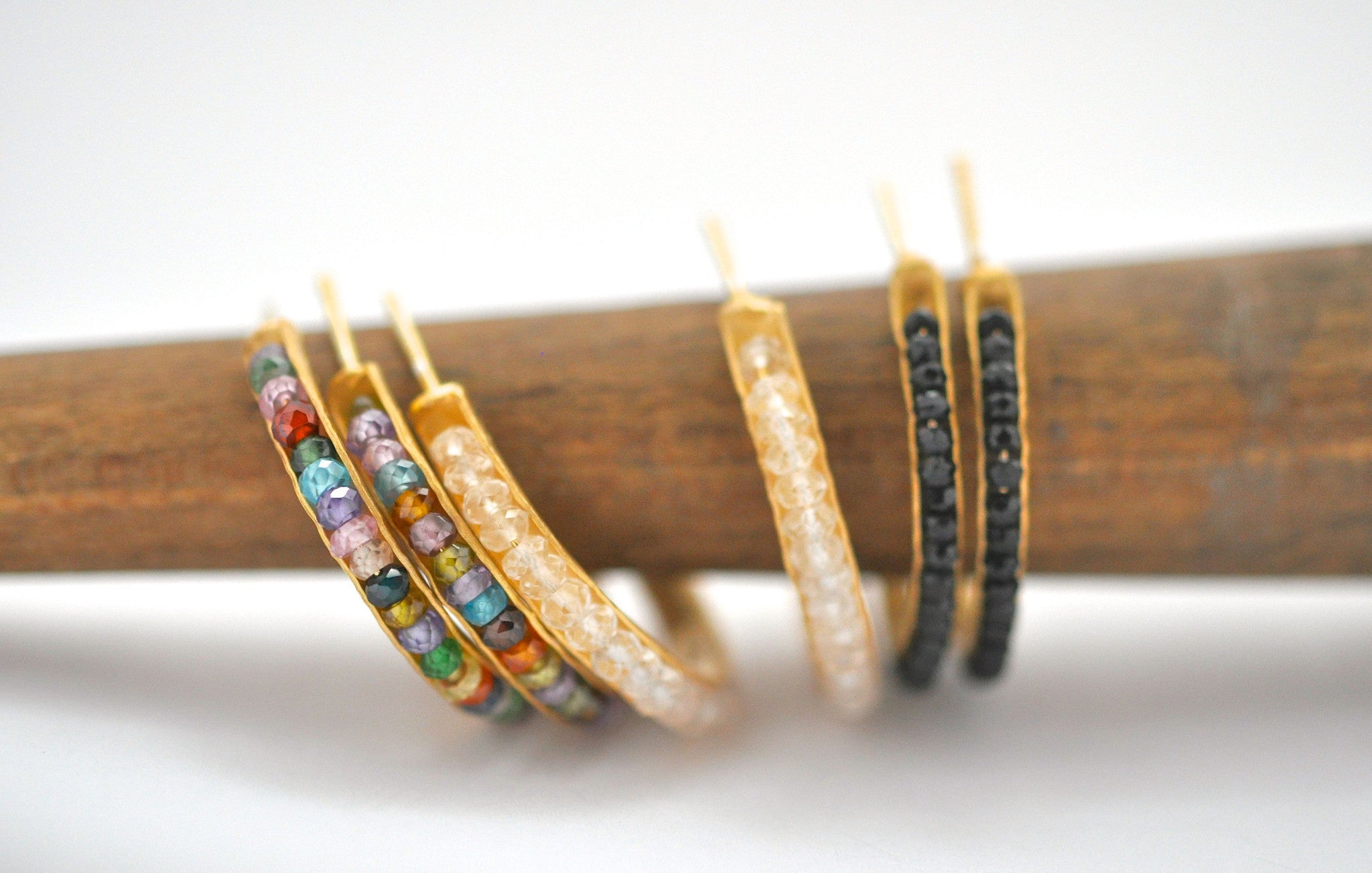 wholesale/earrings/hand forged hoops with tiny gemstones